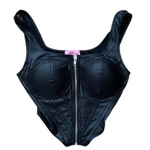 Lydia USA Women’s Faux Leather Black Corset Size Medium Front Zip Steampunk